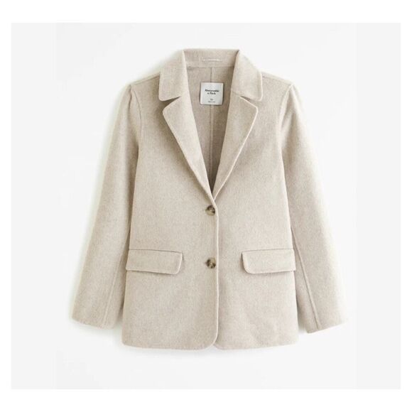 Abercrombie & Fitch Wool-Blend Blazer Coat Beige Small Button Front Jacket - Picture 1 of 14